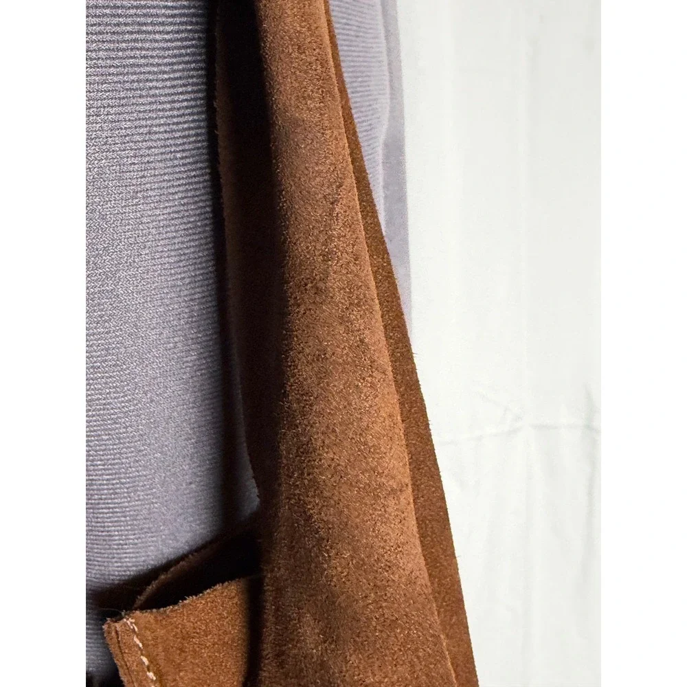 Brown Suede & Leather Tote Shoulder Bag Slouchy‎ Boho Two-Tone Snap STAINED